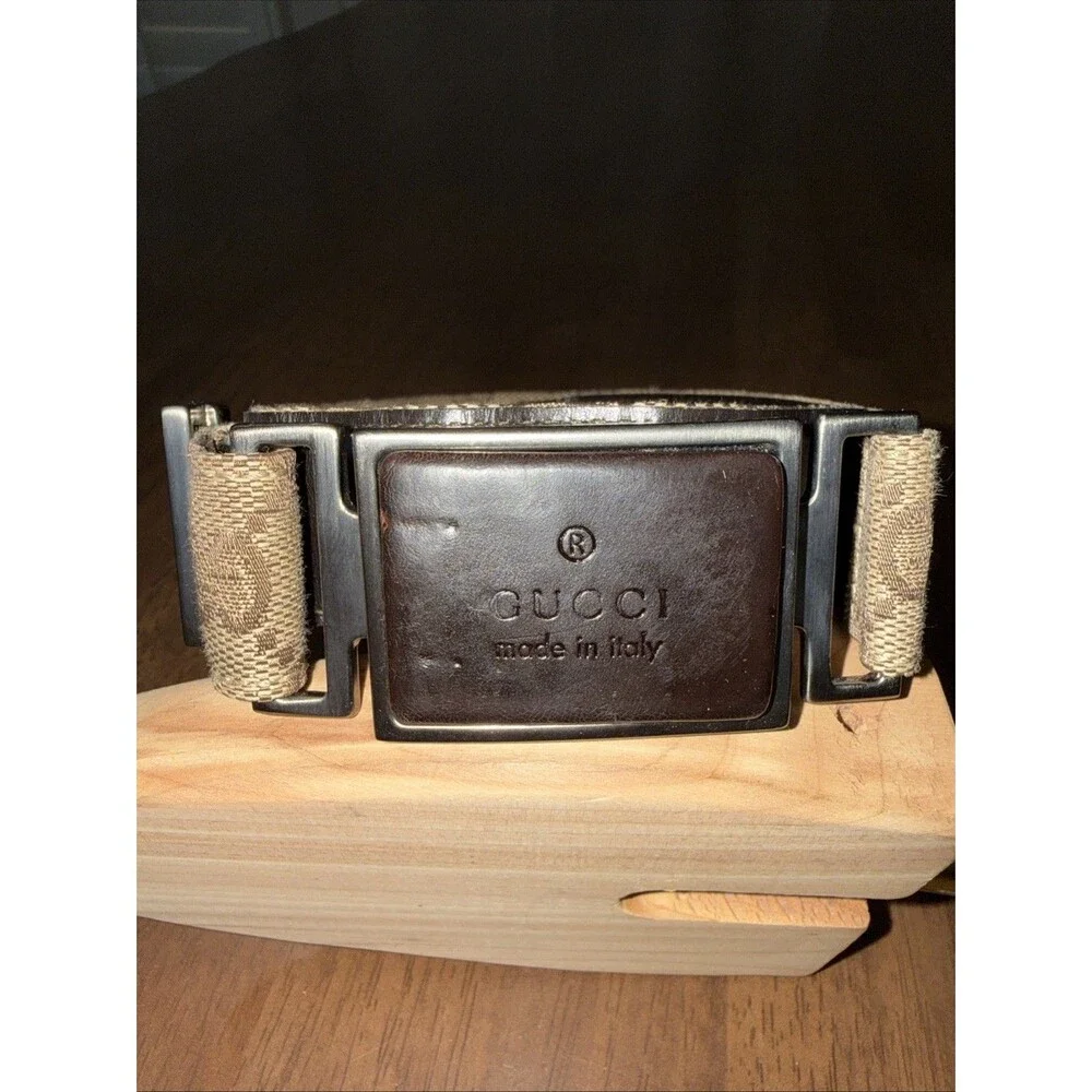 Gucci Vintage GG Monogram Canvas Belt Adjustable Brown Italy Authentic